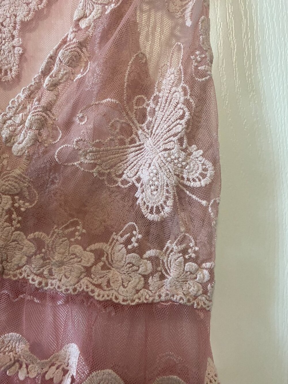 Origami by Vivien Pink Lace Butterfly Embroidered Sheer Duster Vest - Picture 6 of 11